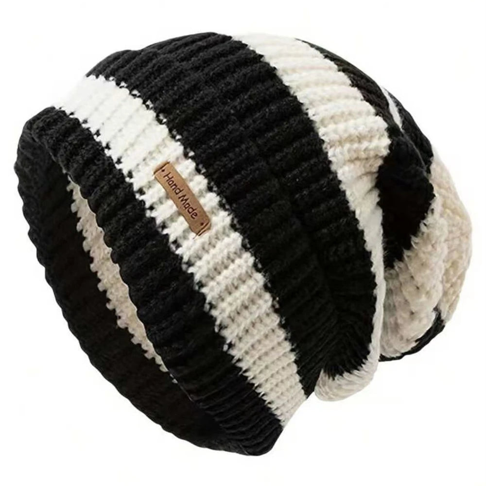 Slouchy Stripe Knit Beanie – Relaxed Streetwear Winter Hat for Women & Men