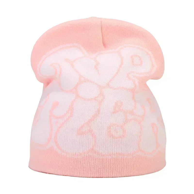 Y2K Letter Cargo Beanie – Polyester Knit Skull Cap for Men & Women
