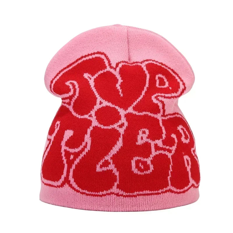 Y2K Letter Cargo Beanie – Polyester Knit Skull Cap for Men & Women
