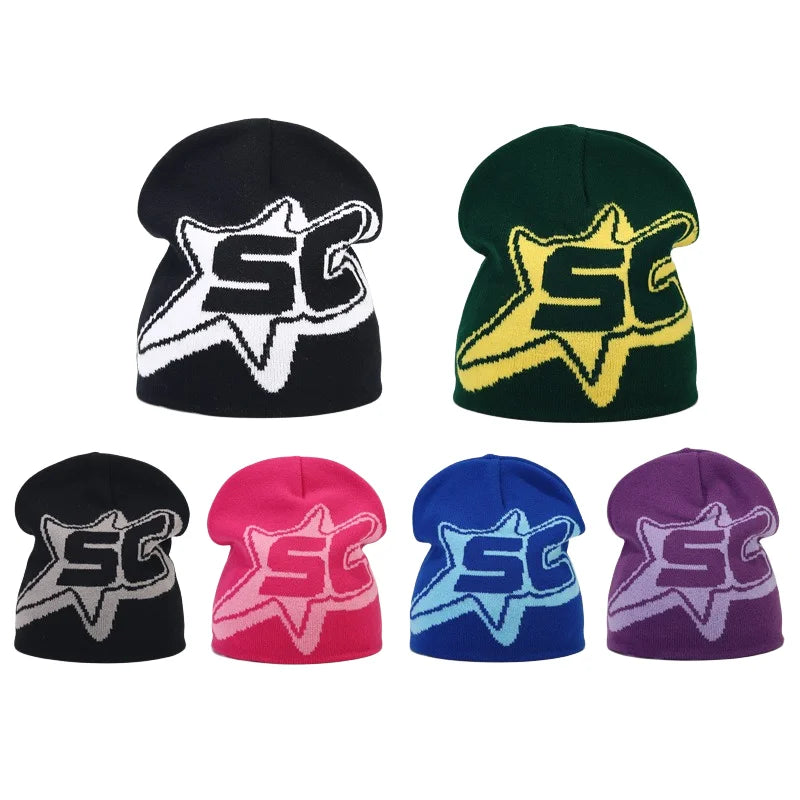 Y2K Letter Cargo Beanie – Polyester Knit Skull Cap for Men & Women