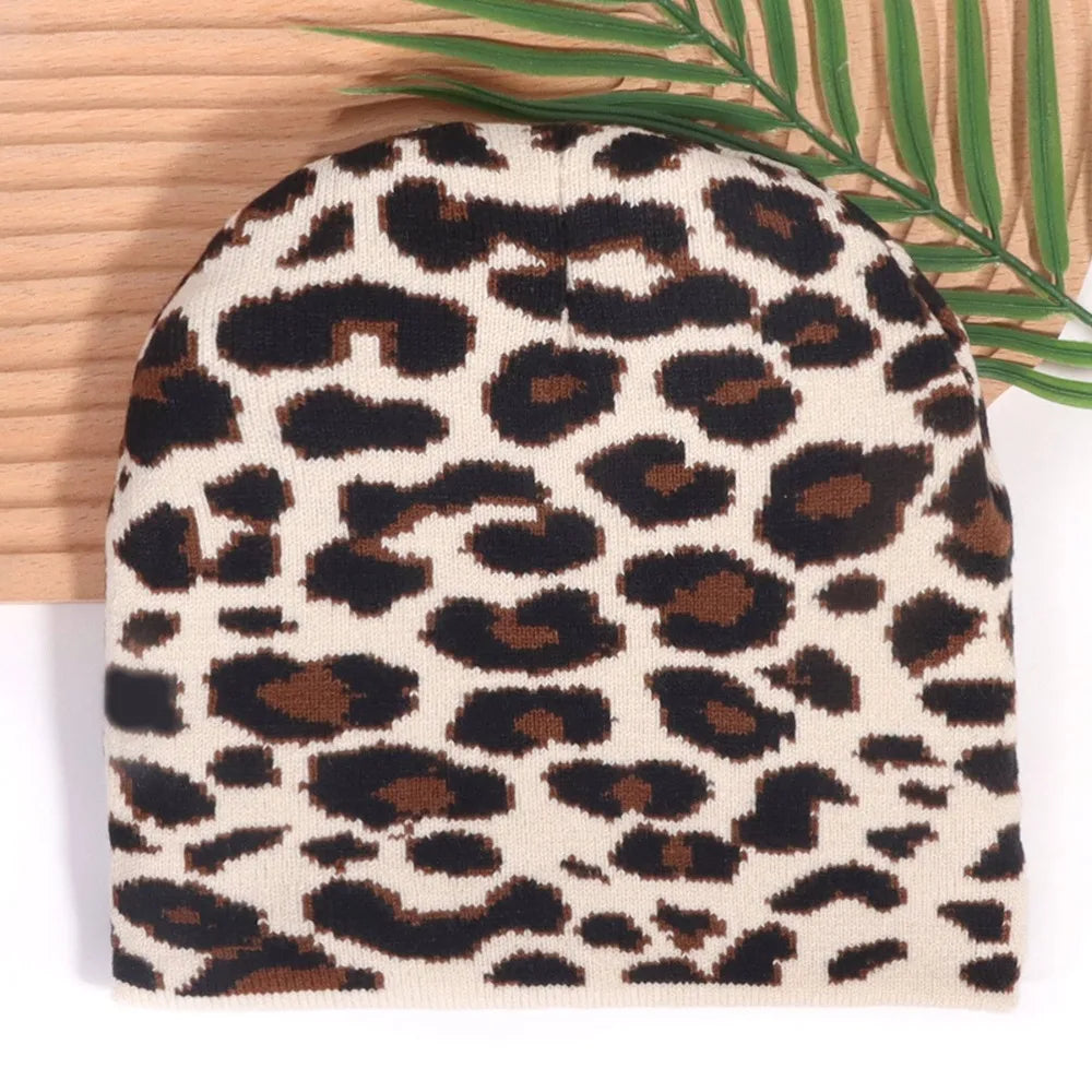 Leopard Print Knit Beanie – Animal Print Acrylic Hat for Men & Women