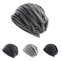 Striped Slouch Beanie – Polyester Viscose Knit Slouchy Hat for Men & Women