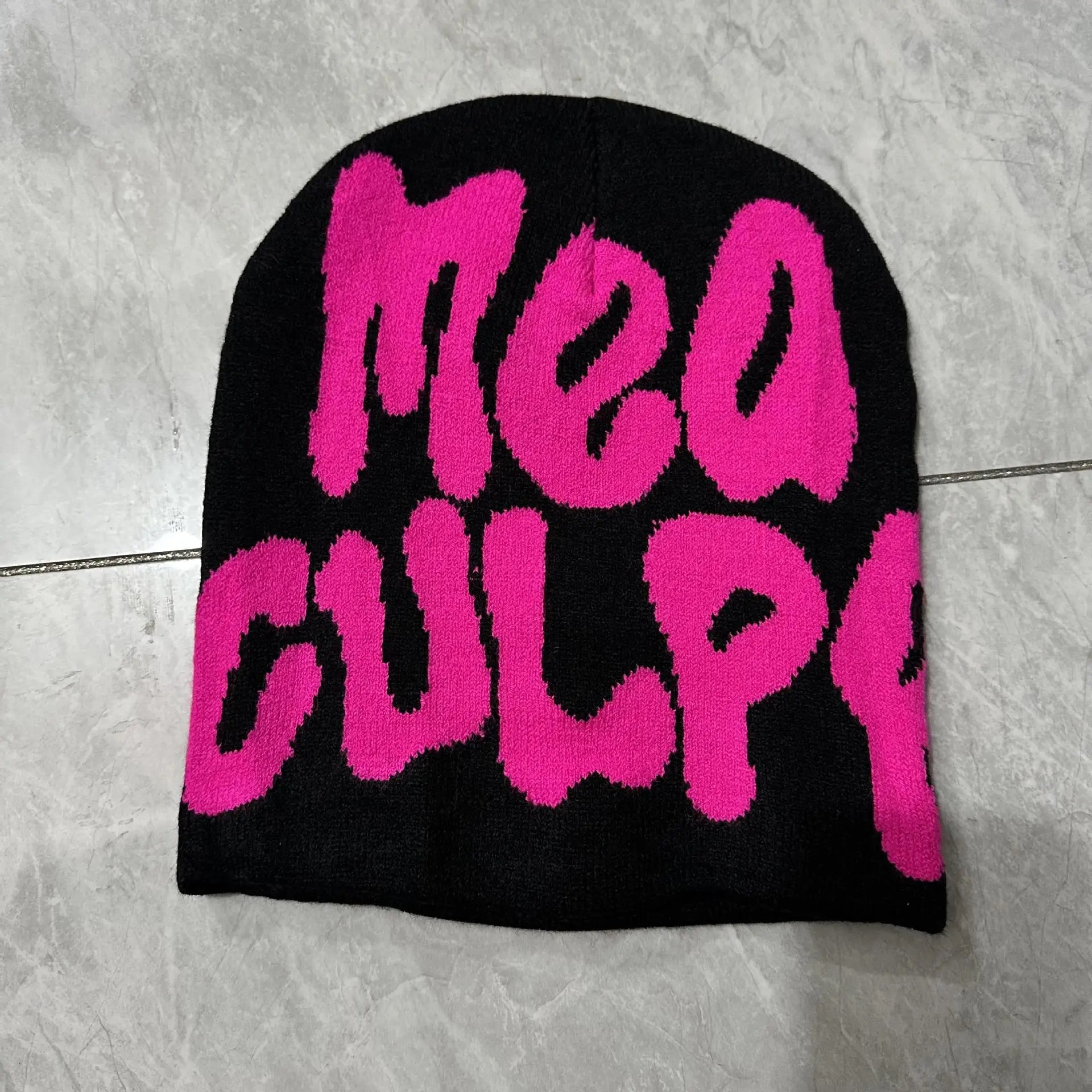 Mea Culpa Y2K Kpop Beanie – Letter Knit Cap for Women