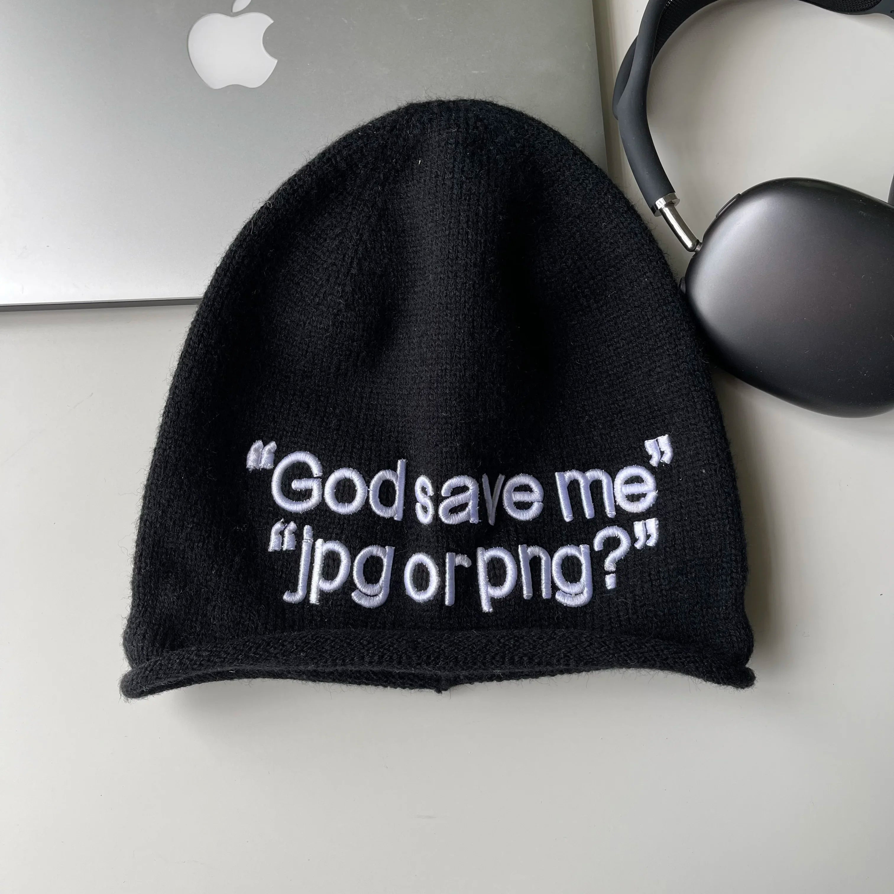 Y2K Embroidered Stacked Beanie – Hip Hop Streetwear Knit Hat for Women & Couples