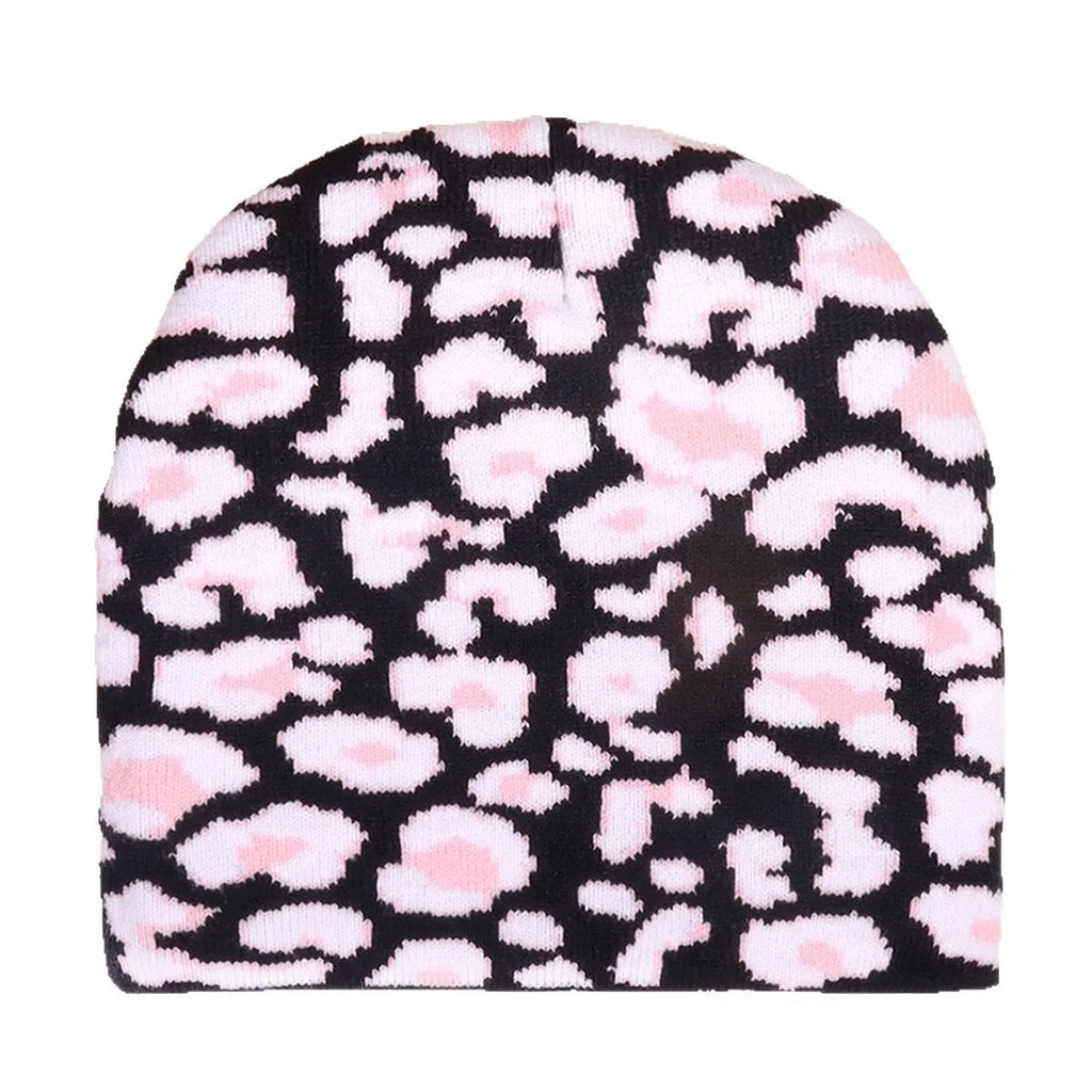 Leopard Print Knit Beanie – Animal Print Acrylic Hat for Men & Women