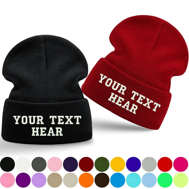 Custom Embroidery Name Beanie – Personalised Acrylic Letter Knit Hat for Men & Women