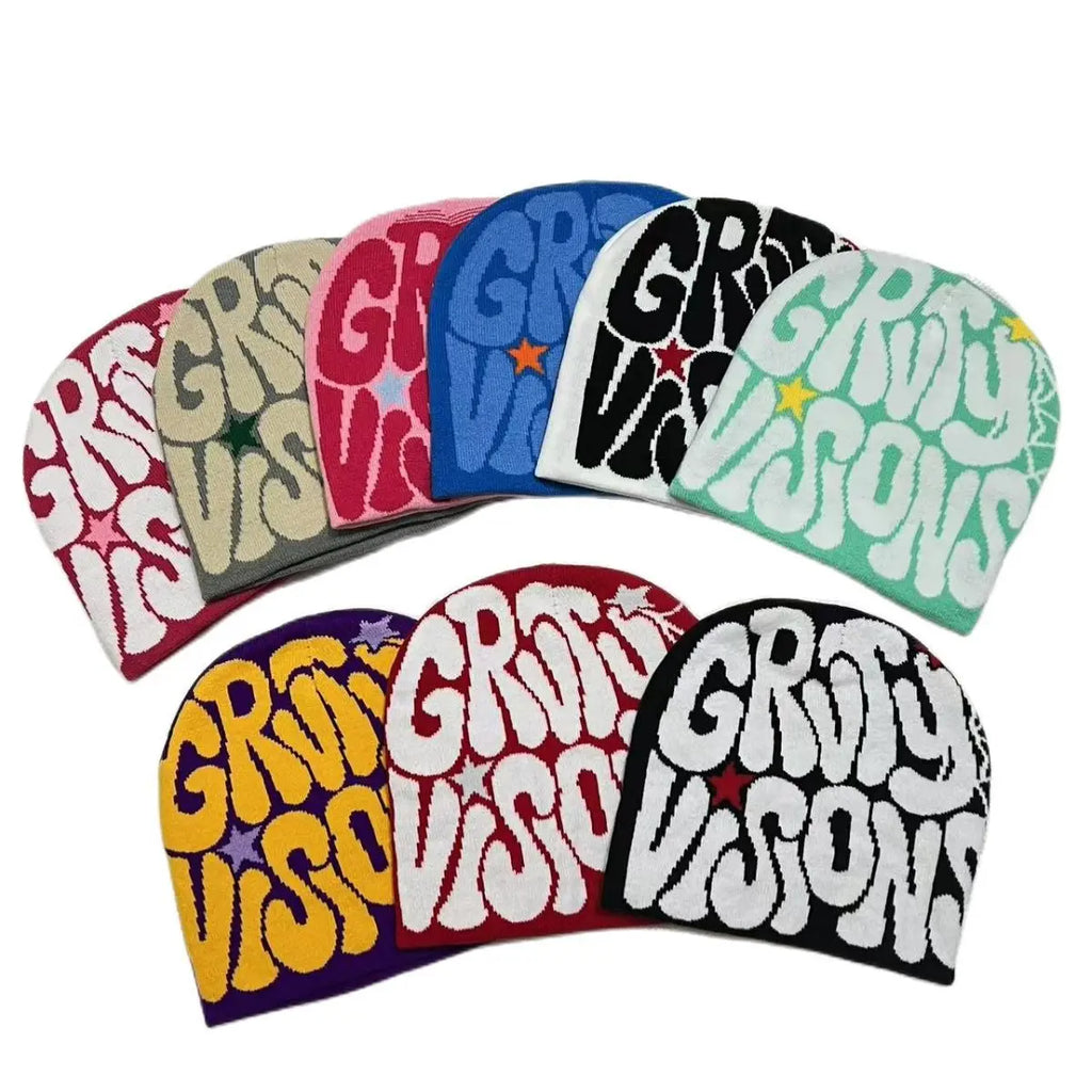 Y2K Niche Design Beanie – Bold Print Knit Hat for Women & Men