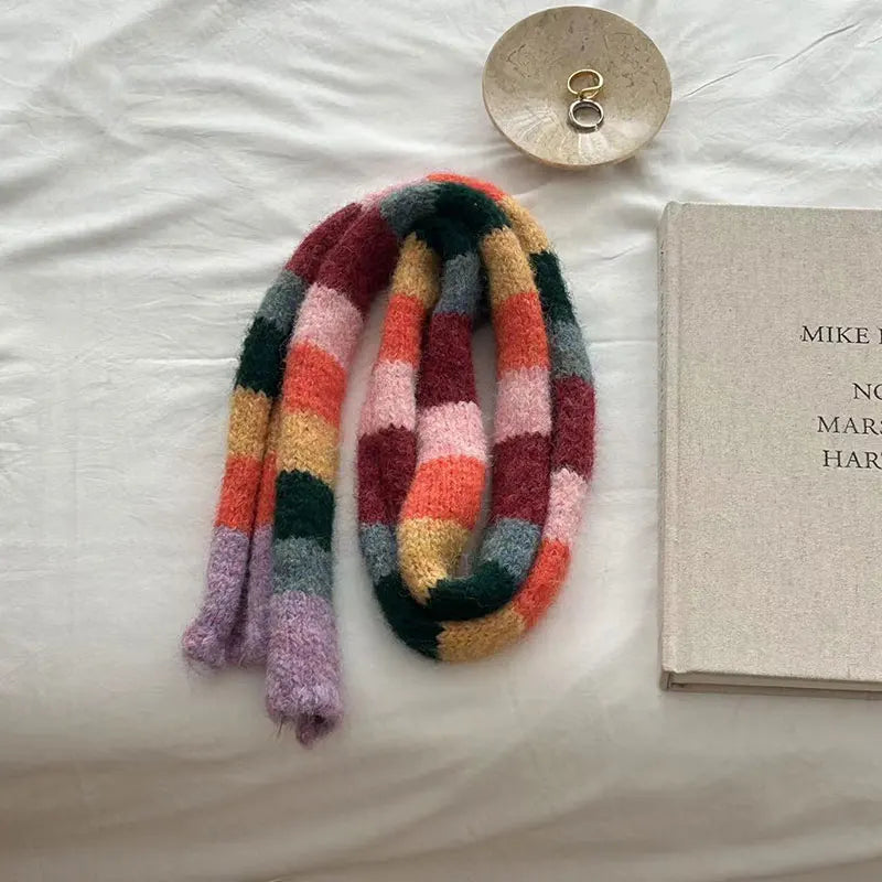 Rainbow Striped Beanie & Scarf Set – Wool Blend Winter Accessories for Men & Women