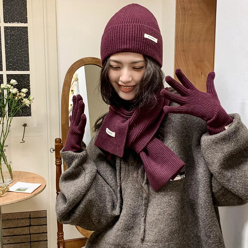 Beanie, Scarf & Gloves Set – Acrylic Blend 3-Piece Winter Accessory Set for Men & Women