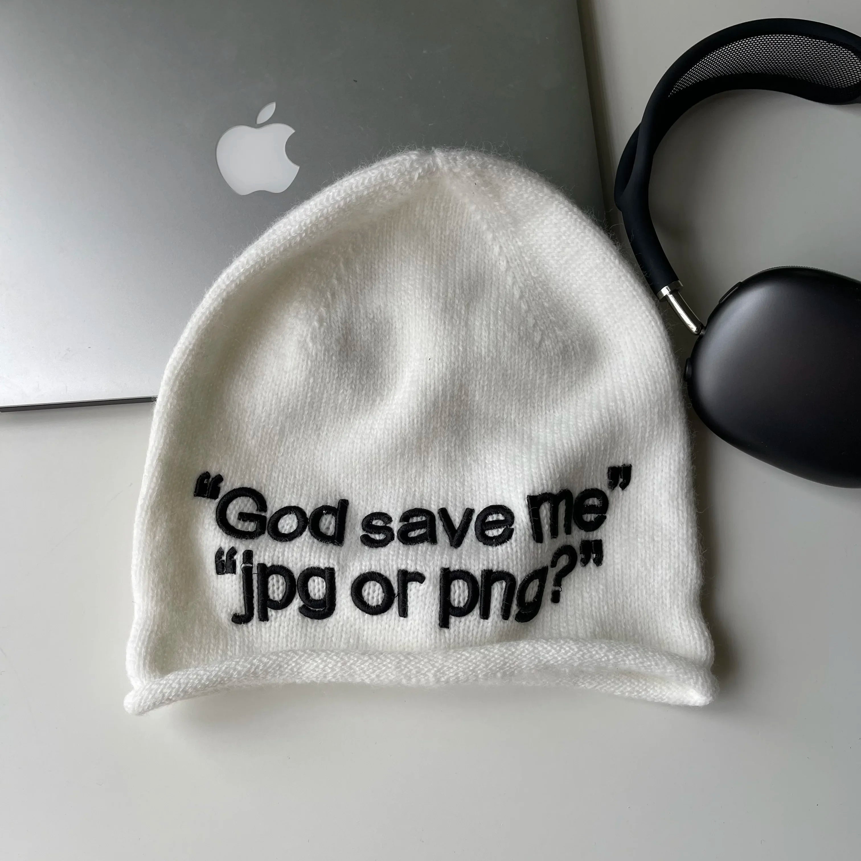 Y2K Embroidered Stacked Beanie – Hip Hop Streetwear Knit Hat for Women & Couples