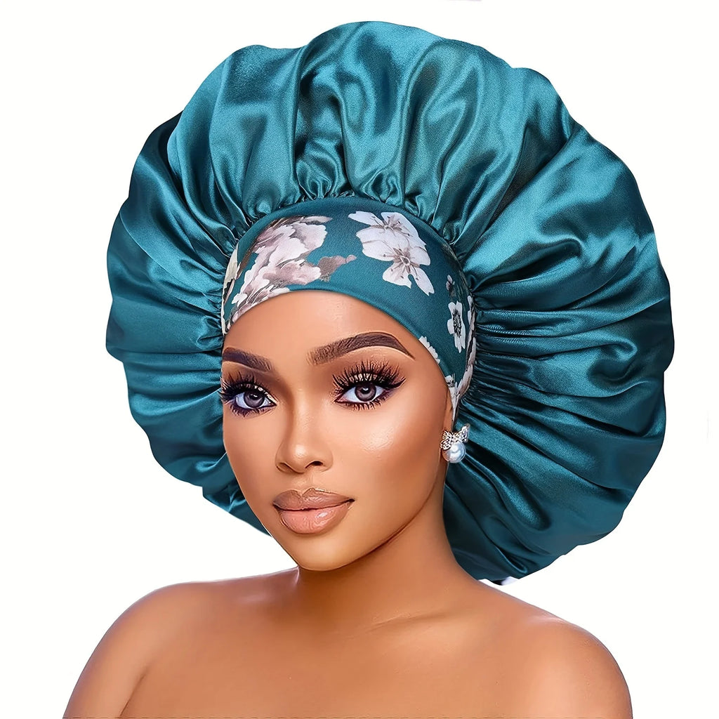 Flower Print Satin Bonnet – Silk Sleep Cap for Women