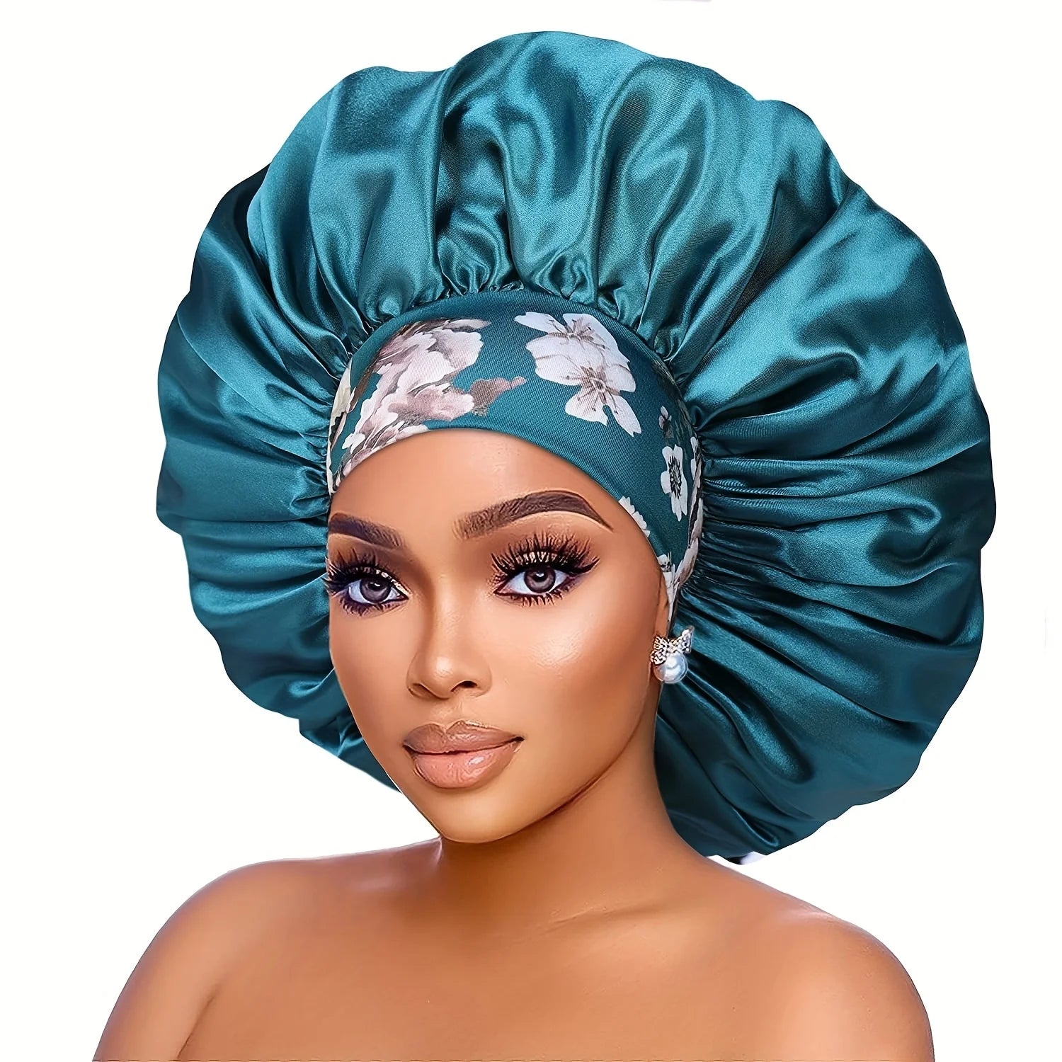 Flower Print Satin Bonnet – Silk Sleep Cap for Women
