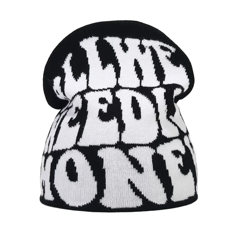 Y2K Letter Cargo Beanie – Polyester Knit Skull Cap for Men & Women