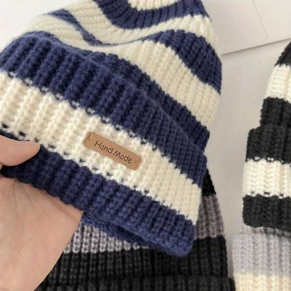 Slouchy Stripe Knit Beanie – Relaxed Streetwear Winter Hat for Women & Men