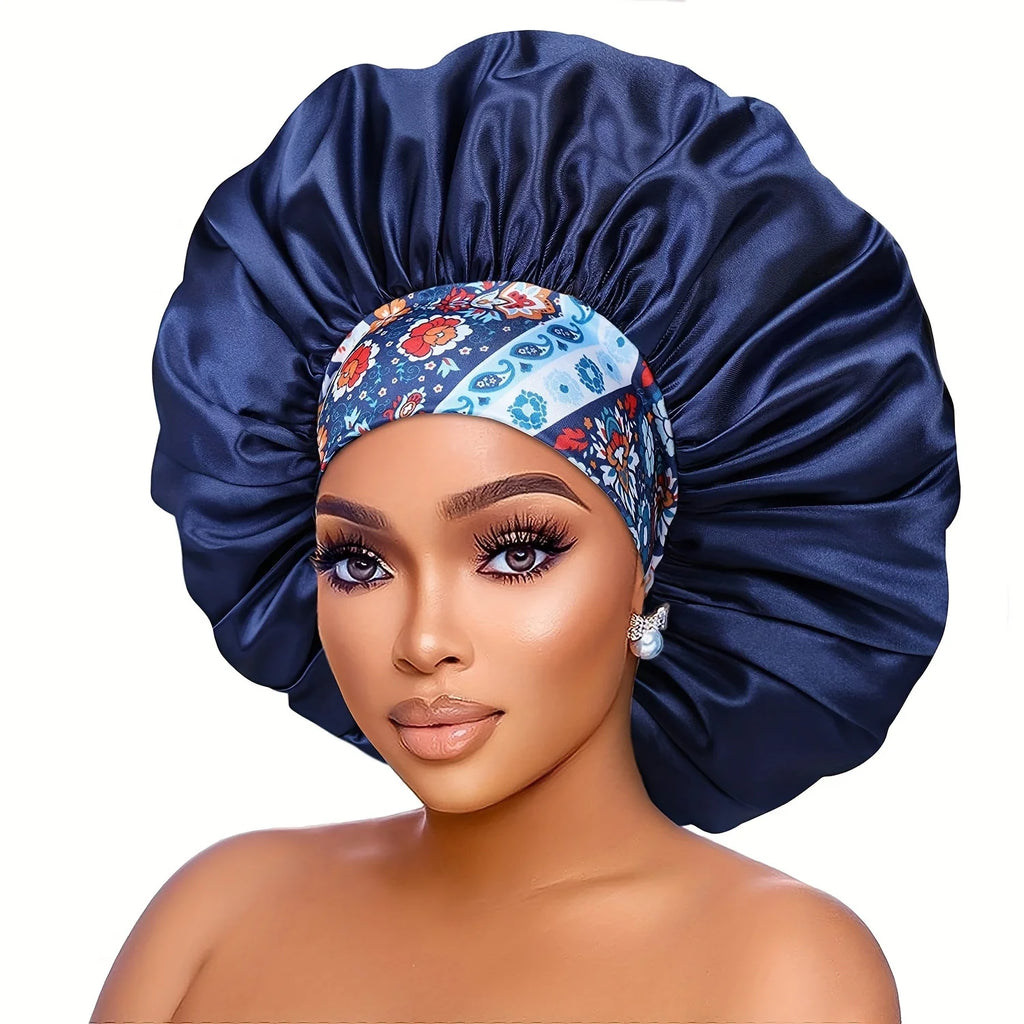 Flower Print Satin Bonnet – Silk Sleep Cap for Women