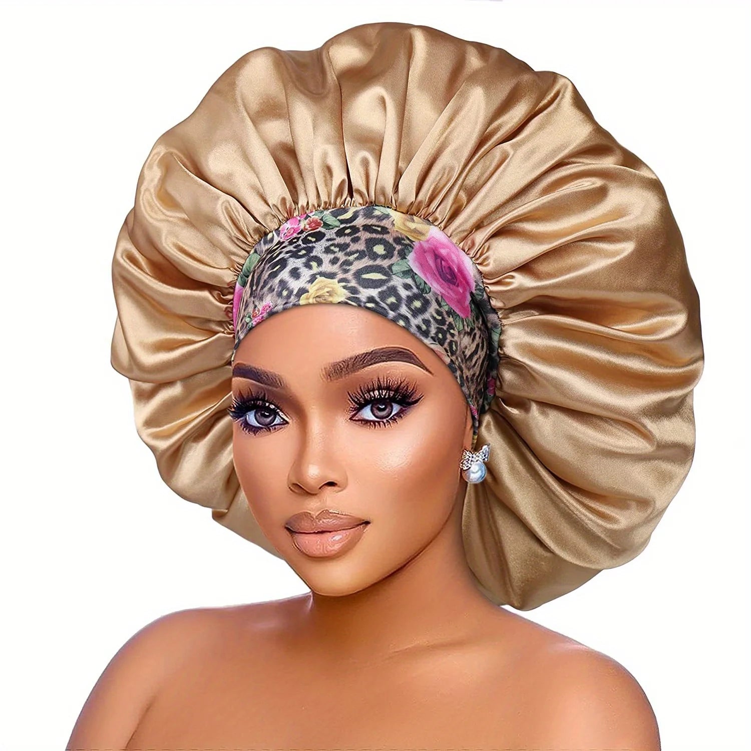Flower Print Satin Bonnet – Silk Sleep Cap for Women