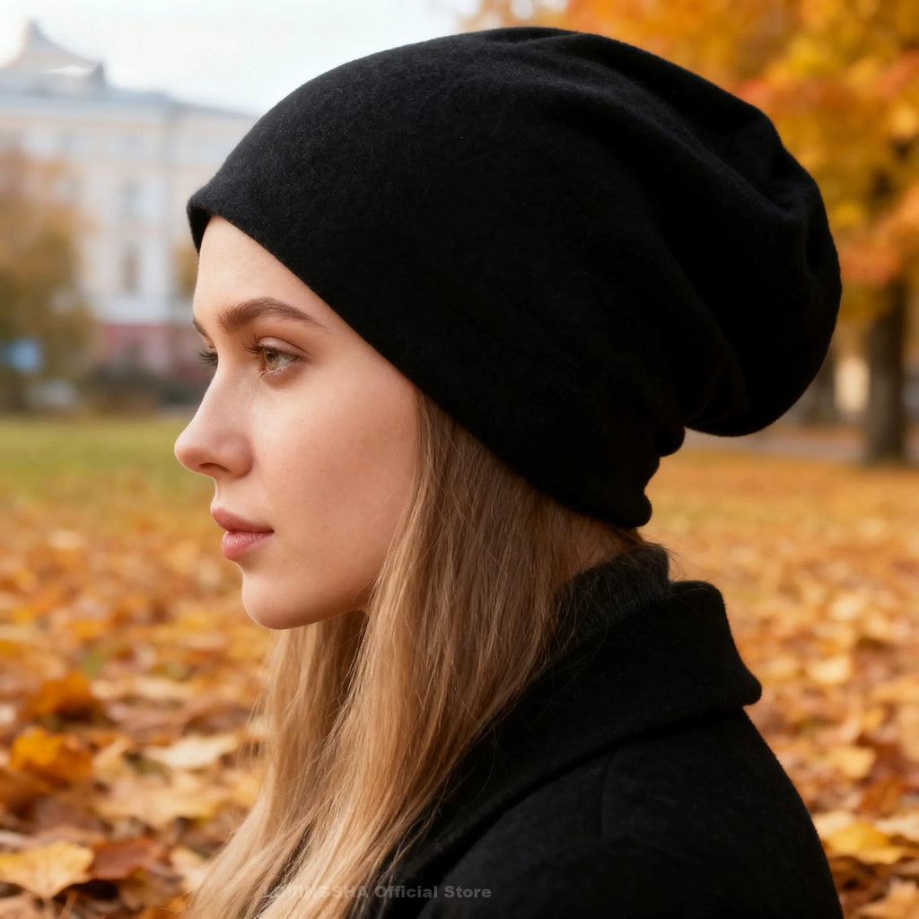 Dual-Use Beanie & Scarf – Polyester Spandex 2-in-1 Knit Hat for Men & Women