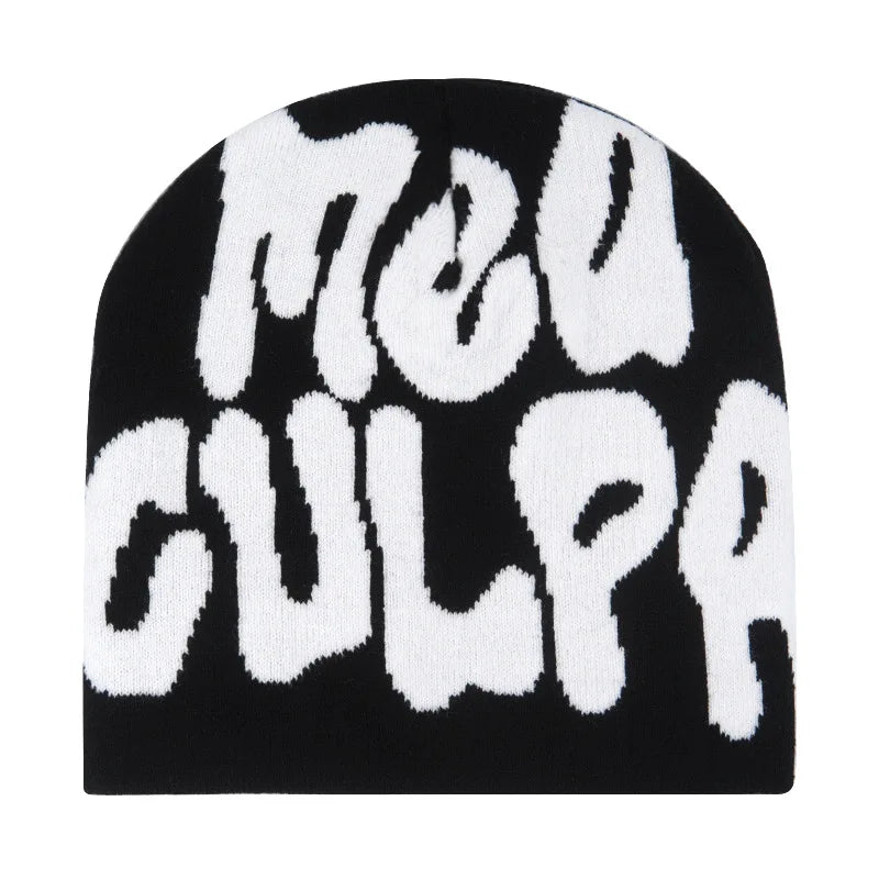 Y2K Hip Hop Beanie – Acrylic Print Knit Hat for Men & Women