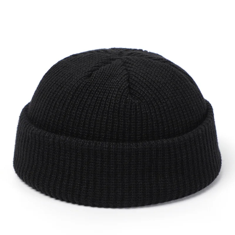 Retro Docker Cap – Polyester Solid Brimless Skullcap for Men & Women