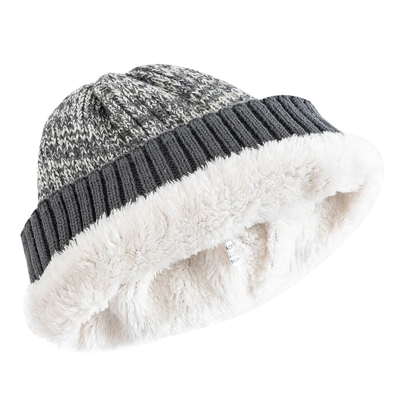 Two-Tone Winter Beanie – Fur-Lined Colour Block Knit Hat for Men & Women