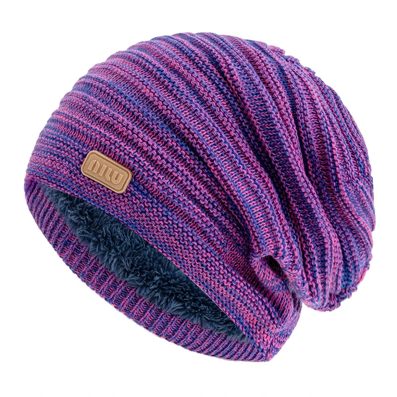 Fur-Lined Slouchy Beanie – Plush Fur Interior Oversized Knit Hat for Men & Women