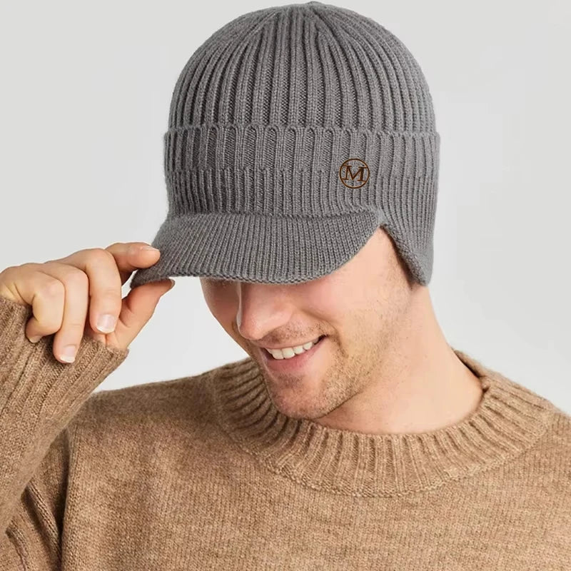 Fleece Lined Earmuff Beanie – Thick Windproof Knit Hat with Built-In Earmuffs for Men & Women