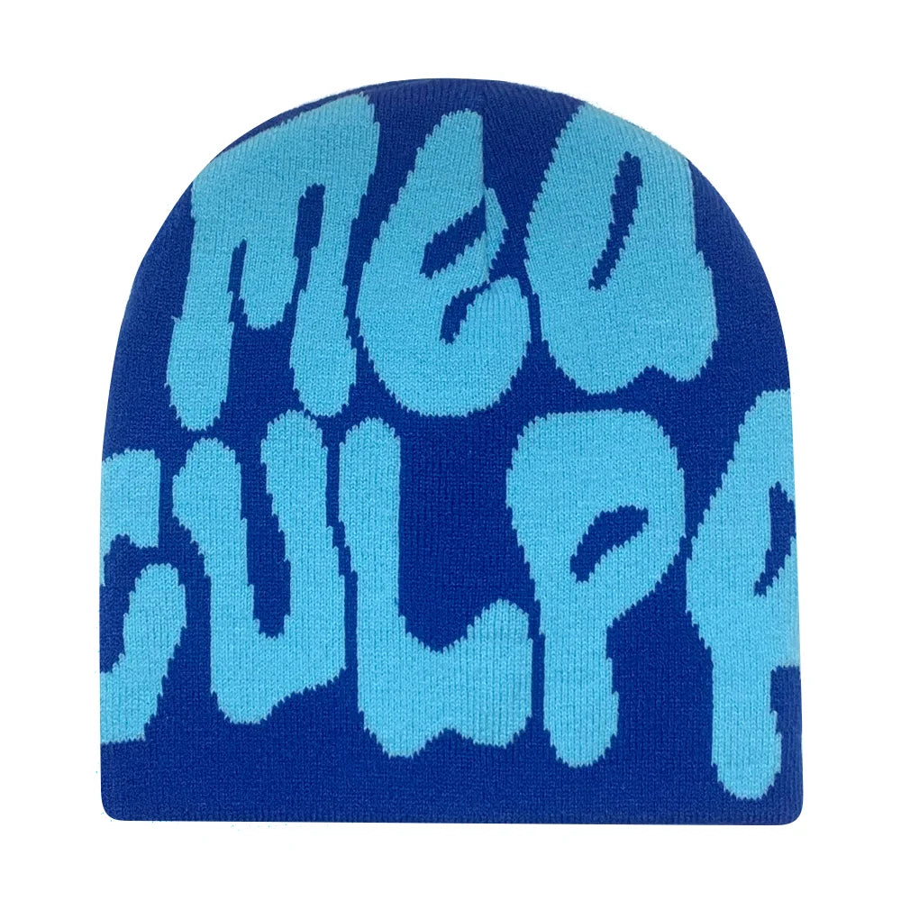 Y2K Hip Hop Beanie – Acrylic Print Knit Hat for Men & Women