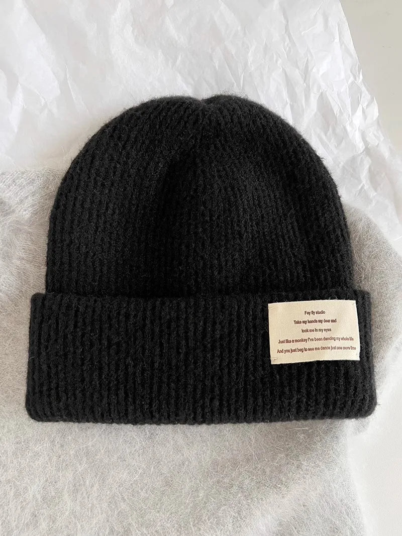 Chunky Oversized Wool Beanie – Wool Polyester Blend Korean Aesthetic Knit Hat for Women