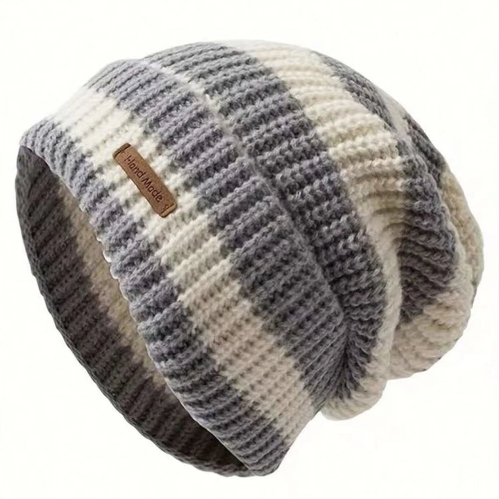 Slouchy Stripe Knit Beanie – Relaxed Streetwear Winter Hat for Women & Men