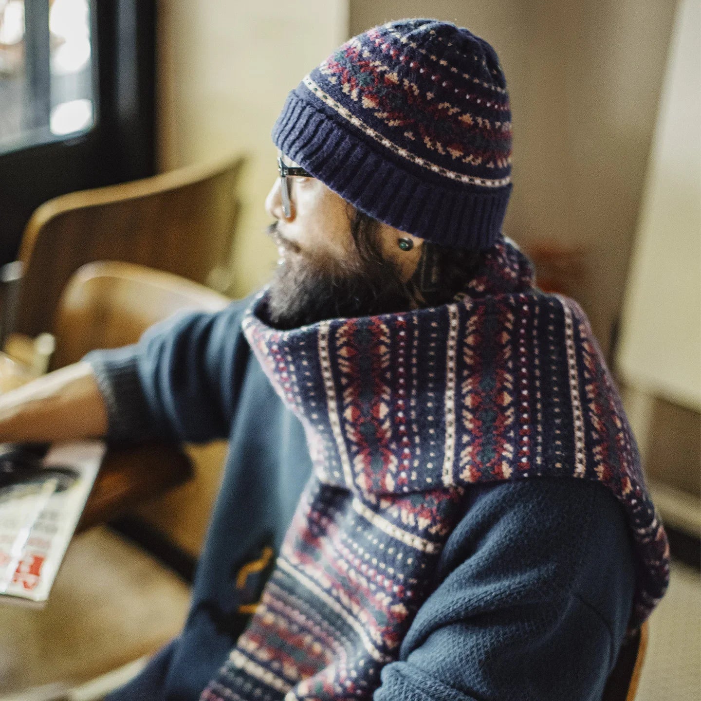 Fair Isle Beanie & Scarf Set – Windproof Nordic Knit Winter Set for Men & Women